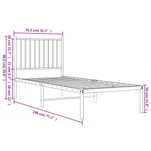 Berkfield Metal Bed Frame with Headboard White 75x190 cm 2FT6 Small Single