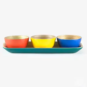 Sur La Table Colour Me Happy Bamboo Tray & Dipping Bowls