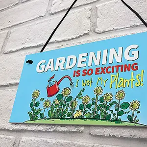 Red Ocean Funny Gardening is So Exciting - Novelty Garden Plaque Gift For Women - Hanging Garden Shed Wall Fence Signs