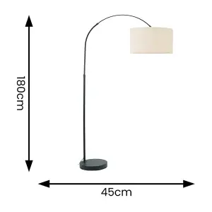 ValueLights Louis Black Arched Curved Floor Lamp with Cream Boucle Drum Lamp Shade and LED Bulb