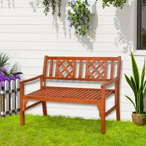 Outsunny Foldable Garden Bench, 2-Seater Patio Wooden Brown