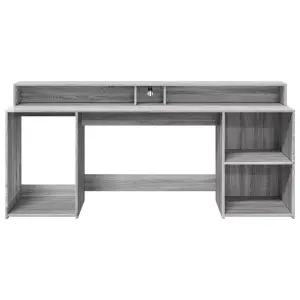 Berkfield Desk with LED Lights Grey Sonoma 200x55x91 cm Engineered Wood