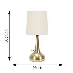 Riorita Pair of Chrome Touch Table Lamps with Fabric Shade and LED Bulbs Brushed Gold / Cream / Yes