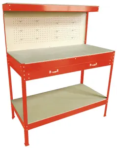 Switzer Garage Steel Storage Tool Workbench Workshop DIY Table W/ Pegboard Drawers Red