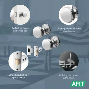 AFIT Lined Door Knob Set Polished Chrome - 2 Pairs of Mortice Knobs (55mm) & Latch (76mm) for Internal Doors