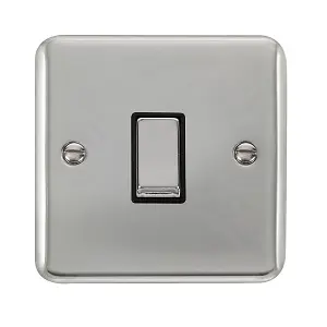 Curved Polished Chrome 10A 1 Gang Intermediate Ingot Light Switch - Black Trim - SE Home