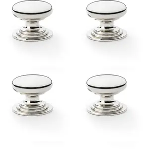 4 PACK - Stepped Round Door Knob Polished Nickel 38mm Classic Kitchen Cabinet Pull Handle