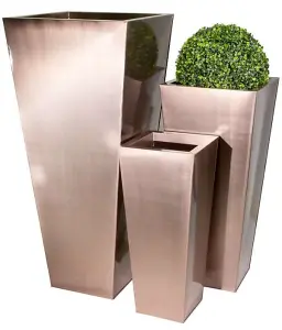 Primrose Frost and Rust-Resistant Outdoor Zinc Flared Square Planter in a Copper Finish 70cm