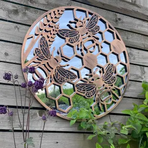 Honey Bees Round Tree of Life Style Outdoor Garden Copper Wall Mirror Great Memorial or Wedding Gift Decor