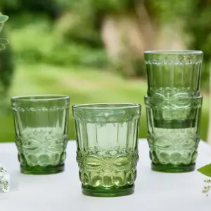 Set of 4 Vintage Luxury Green Drinking Glass Whiskey Glass Tumblers 240ml