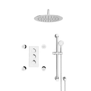 Flora Round 3 Way Concealed Thermostatic Shower Mixer Valve,Head, Handset, Slider Rail kit, Body Jets Set Chrome