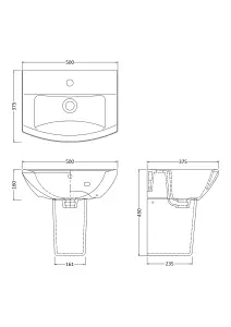 Square 1 Tap Hole Ceramic Basin & Semi Pedestal - 500mm