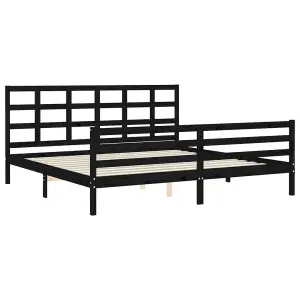 Berkfield Bed Frame with Headboard Black 200x200 cm Solid Wood