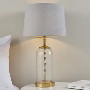 Table Lamp Solid Brass & Charcoal Linen 60W E27 GLS Base & Shade