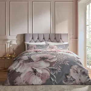 Catherine Lansfield Bedding Dramatic Floral Duvet Cover Set with Pillowcases Grey