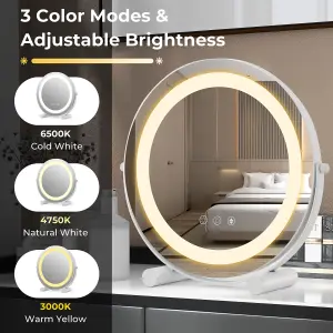 Costway Makeup Vanity Mirror 3 Color Dimmable LED Lighted Round Mirror 360 Rotation