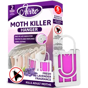 Aviro Moth Killer - Hanging Moth Repellent For Wardrobes & Drawers With Natural Lavender Scent. Kills & Protects. 2 Pack