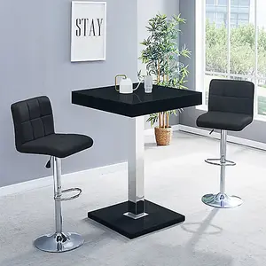 Topaz Glass Black Gloss Bar Table With 2 Coco Black Stools