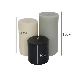 Pillar Candle Set of 3 Black & White Two Tone Candles by Laeto Ageless Aromatherapy - FREE DELIVERY INCLUDED