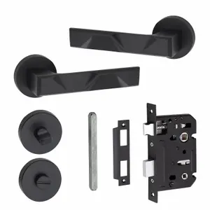 1 Pair Modern Nova Design Matt Black Premium Bathroom Door Handles Round Rose - Golden Grace