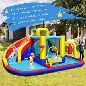 Costway Inflatable Kids Water Slide Wet Dry Bouncy Castle Center w/ 680W Blower