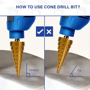 Rennie Tools 3 Piece HSS Step Drill Bit Set + Storage Pouch / 3-12mm 4-12mm 4-20mm / Titanium (TiN) Coated Cone Hole Cutter