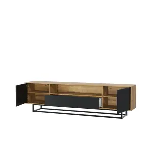 Rift Loft TV Unit 200cm Industrial Dark Oak & Black Matt Doors - Creative Furniture