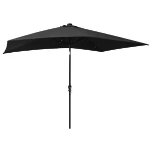 Berkfield Parasol with LEDs and Steel Pole Black 2x3 m