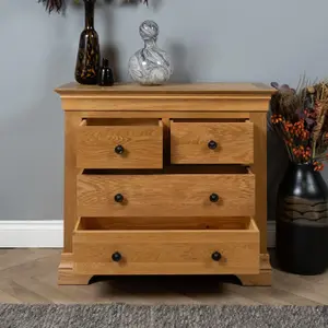 Elm Home and Garden's Rustic Oak 2+2 Chest of Drawers Fully Assembled 78cm High x 90cm Wide x 43cm Deep