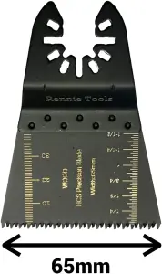 Rennie Tools 65mm Wide Coarse Cut Oscillating Multi Tool Blade For Wood, Plastics, Drywall Etc. Universal Fitting Multitool