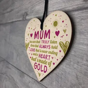 Red Ocean MUM PLAQUE Mothers Day Gift Wooden Heart Thank You Gift Love Sign Gift For Mum Birthday Keepsake