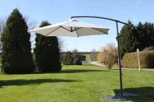 Cantilever 2.7M Wide Hanging Garden Parasol In a Cream Colour With Crank