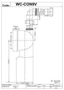 McAlpine WC-CON9V 90 degree Bend Adjustable Length Rigid WC Connector with 1.25" Universal Vent Boss