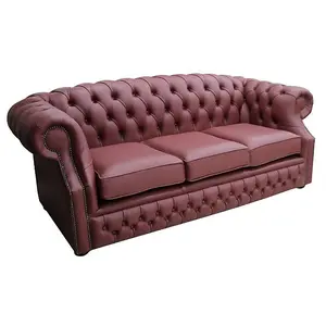 Chesterfield 3 Seater Shelly Burgandy Leather Sofa Bespoke In Buckingham Style