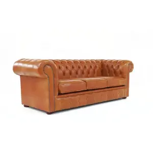 Chesterfield 3 Seater Sofa Old English Saddle Real Leather In Classic Style