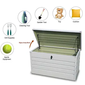 114cm W Galvanized Steel Outdoor Storage Patio Box  Garden Tool Cabinet with Lockable Lid, White