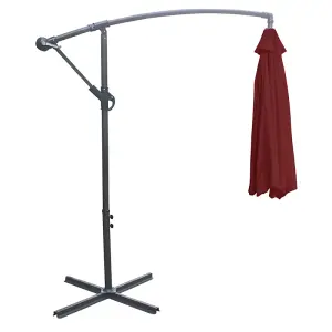 SunDaze 3M Wine Red Cantilever Garden Banana Parasol with Adjustable Crank Patio Shade