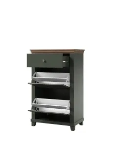 Evora 28 Shoe Cabinet in Green & Oak Lefkas - W710mm H1130mm D420mm, Practical and Stylish