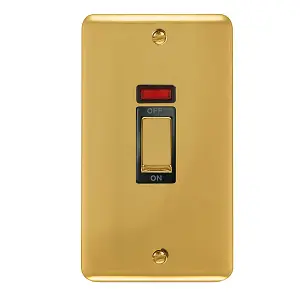 Curved Polished Brass 2 Gang Ingot Size 45A Switch With Neon - Black Trim - SE Home