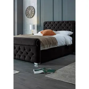 Veneta Plush Velvet Black Bed Frame