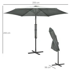 Outsunny 3m Cantilever Parasol with Easy Lever Crank Handle 6 Metal Ribs Grey