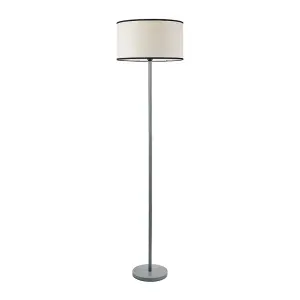 ValueLights Heather Grey Wood Stem Floor Lamp with Natural Black Trim Drum Shade and LED Bulb