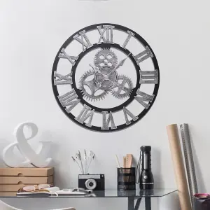 Silver Wall Clock Roman Numeral Silent Battery  Operated for Home 580mm