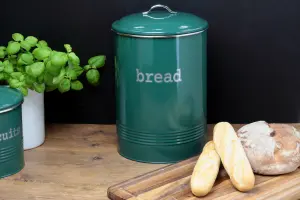 EHC Round Enamel Large Bread Box Bin Crock Storage Canister Jar For Kitchen Storage, Fjord Green - Dia. 23 x (H) 36 cm