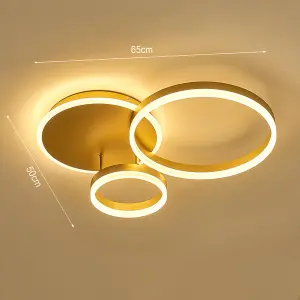 3 Circular Classic Golden Loops Energy Efficient LED Flush Ceiling Light 65cm