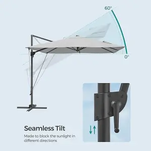 SONGMICS Cantilever Garden Parasol, Parasol Outdoor Patio Umbrella, Swivel, Seamless Tilt, Crank, with Cross Base, Dove Grey