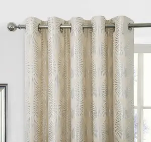 Home Curtains Chrissy Jacquard Fully Lined 65w x 54d" (165x137cm) Cream Eyelet Curtains (PAIR)