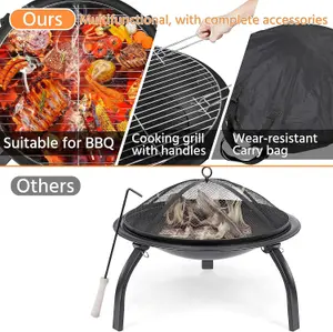 Fire Pit Portable Folding Fire Pits with Cooking & Grill, Iron Fire Pits for Garden Portable Fire Bowl for Camping BonfireBBQHea