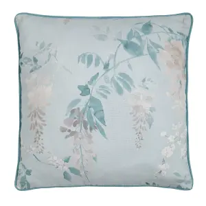 Wisteria 100% Cotton Floral Print Duck Egg Filled Cushion