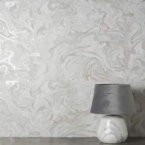 Fine Decor Distinctive Marble Grey / Metallic Silver Washable Wallpaper FD43056